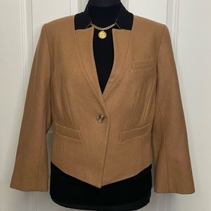 Trouve Womens S Camel Single Button Wool‎ Blend Crop Lined Blazer